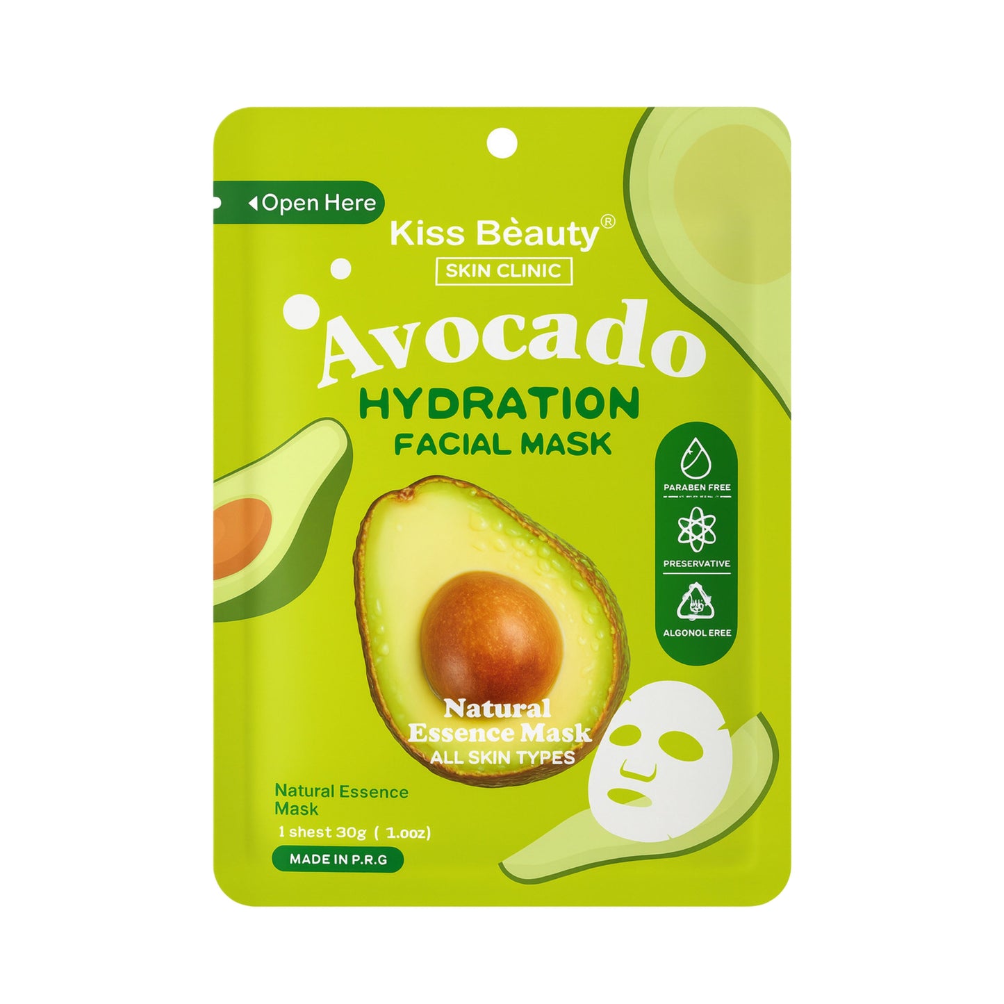Masca facială Kiss Beauty  hidratantă cu avocado  1380-07E