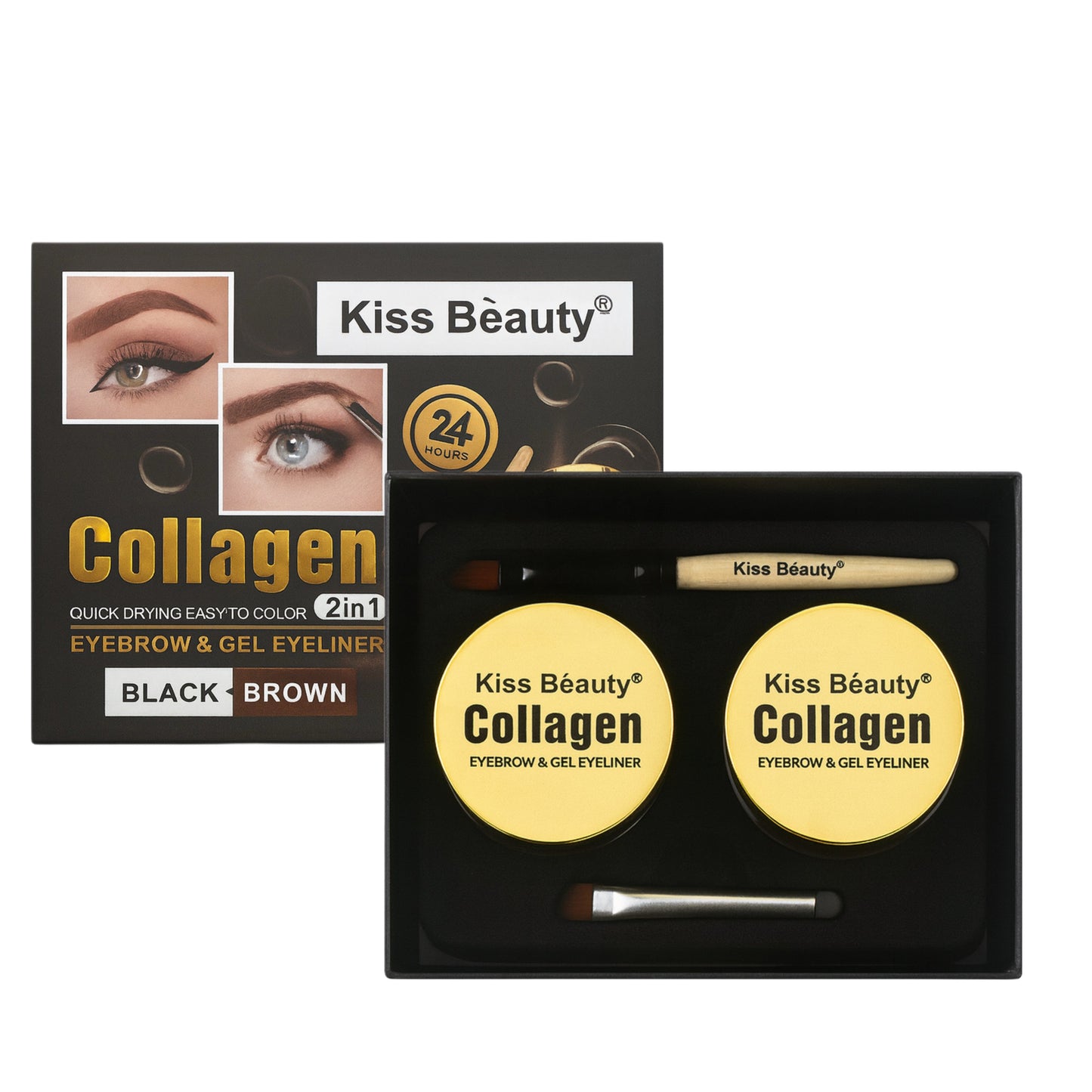 Kiss Beauty Collagen 2in1 Eyebrow &amp; Gel Eyeliner – Negru + Maro No.89054-03C