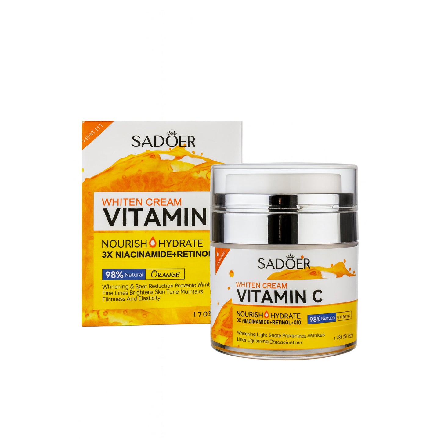 Cremă iluminatoare și hidratantă cu vitamina C – Sadoer Vitamin C Whiten Cream 3x Niacinamide + Retinol + Q10 (98% natural) SD02396